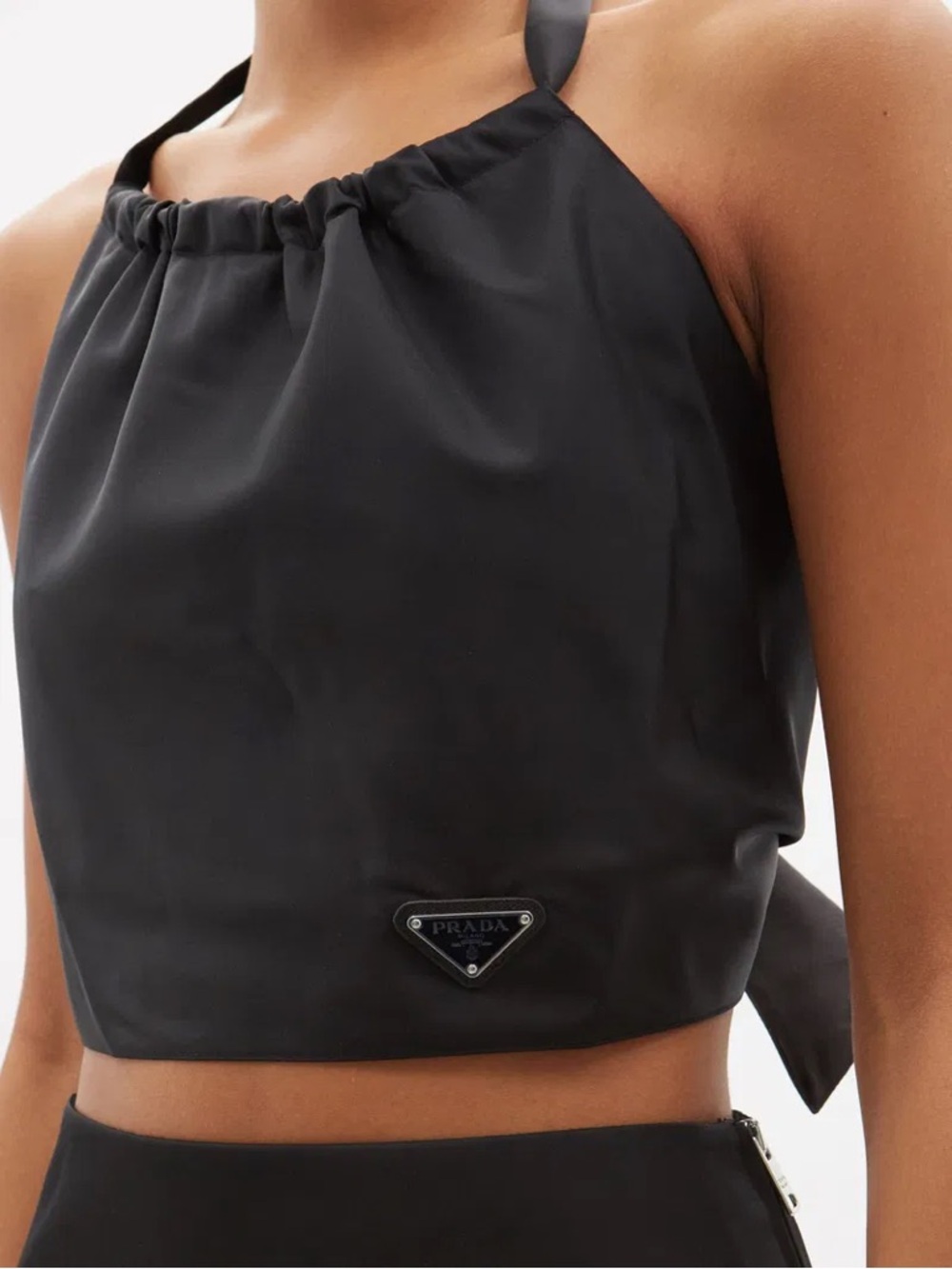 Prada Black Halter-Style Crop Top with Logo Plaque size 38